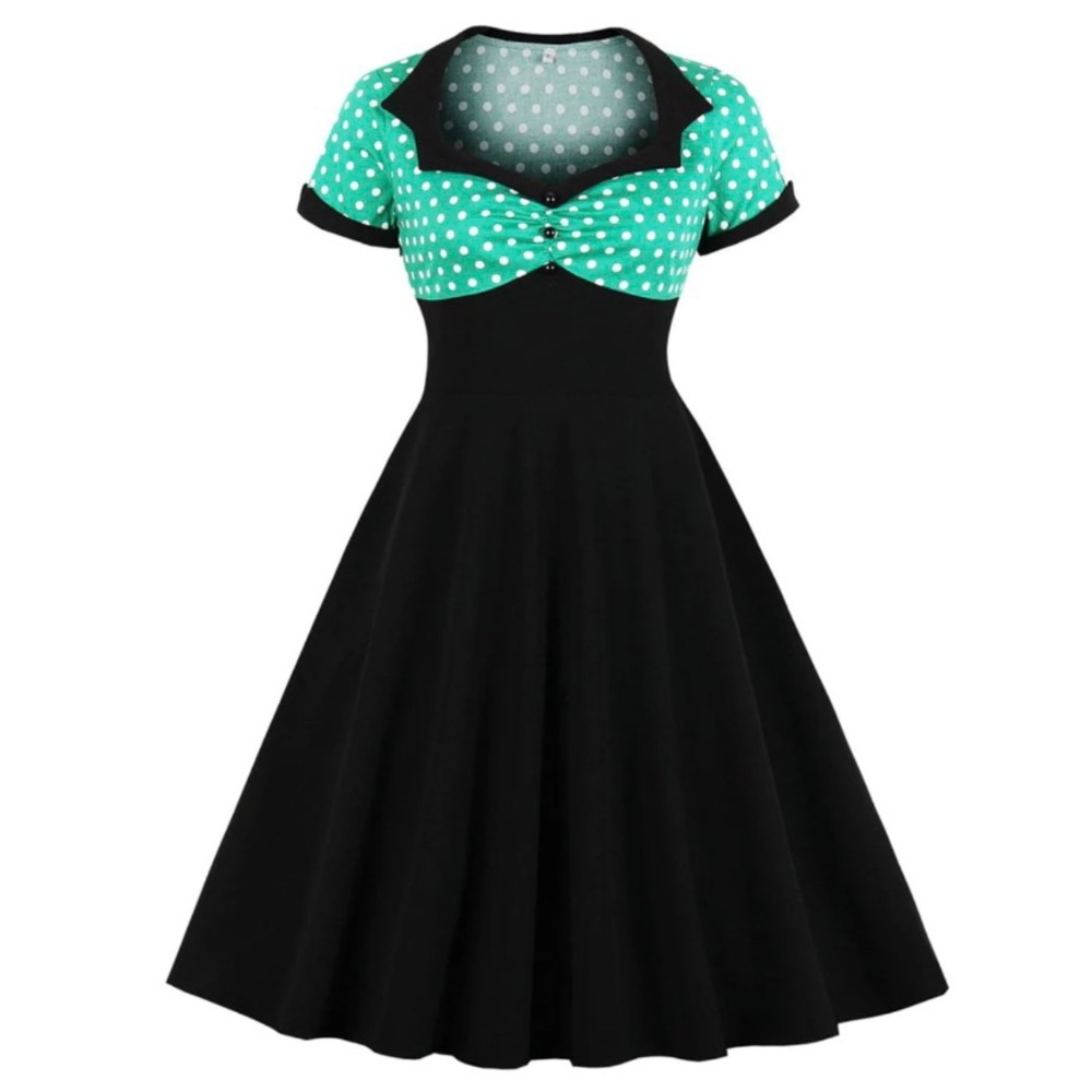 50’s Style Polka Dot Patchwork Swing Dress